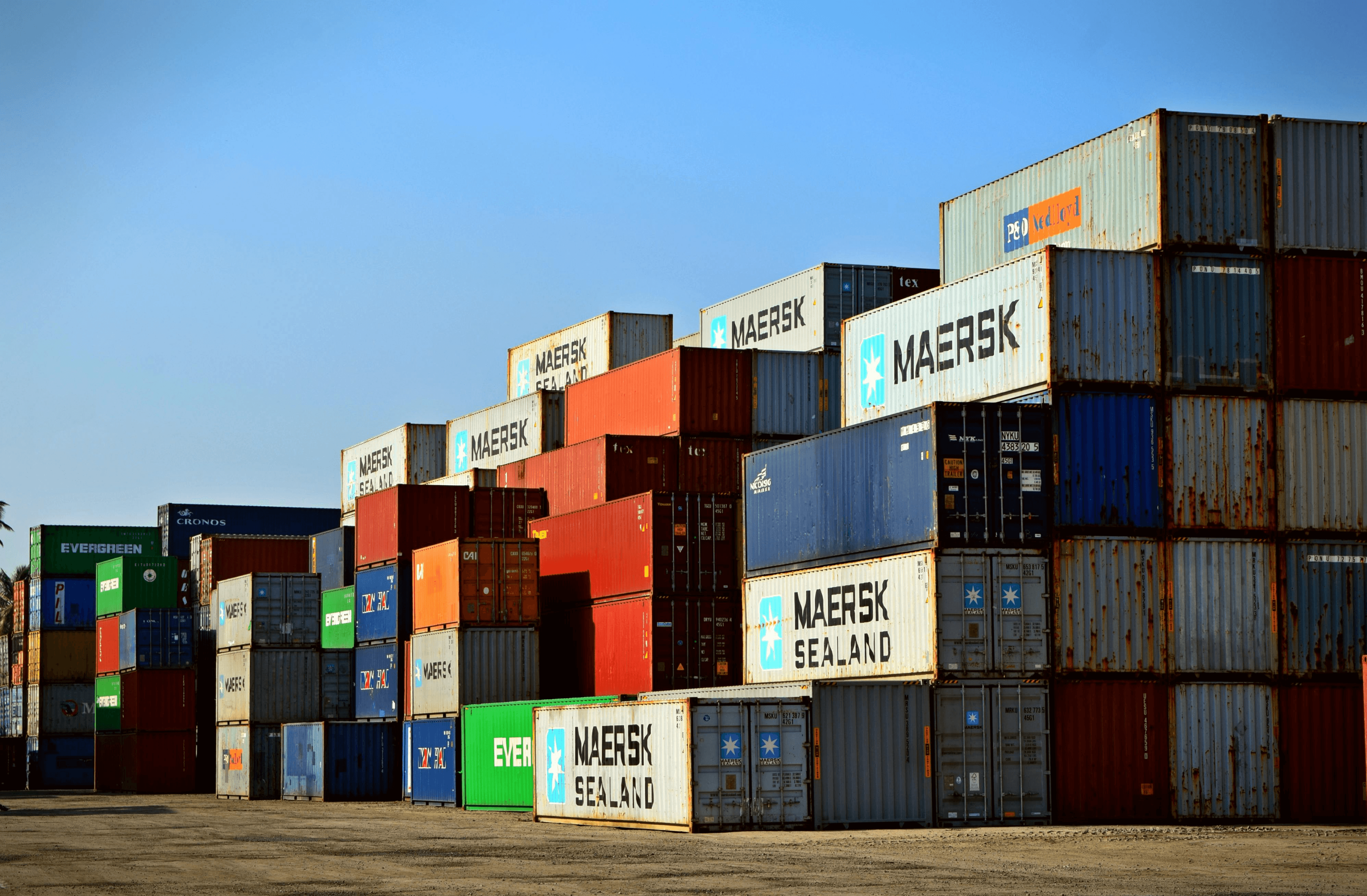 Shipping containers stacked at port